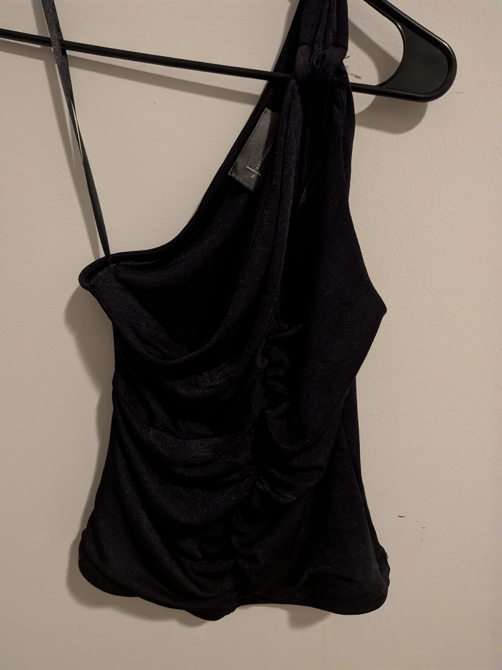Anthropologie Black One-Shoulder Ruched Tank